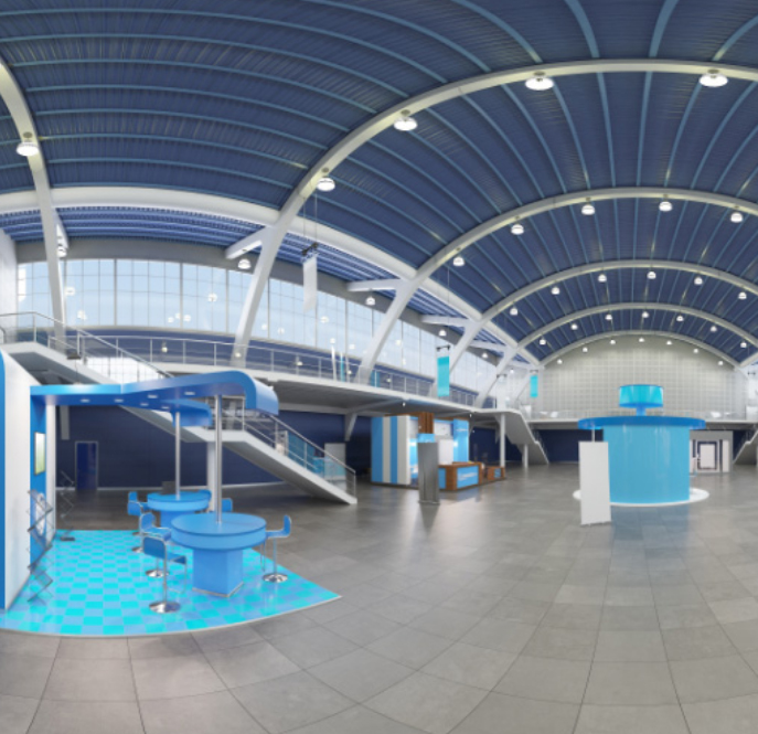 virtual layout of an exhibition hall space