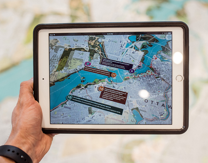 Augmented Reality map of North America on a digital iPad device