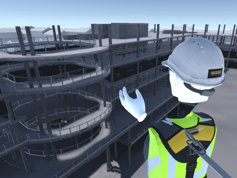 worker interacting with construction building in VR