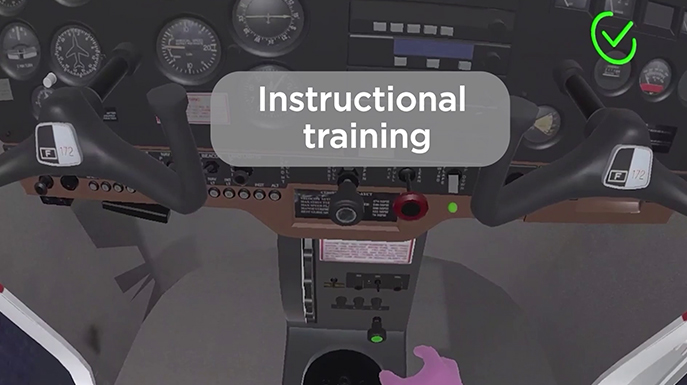 virtual reality view of a cockpit for training purposes